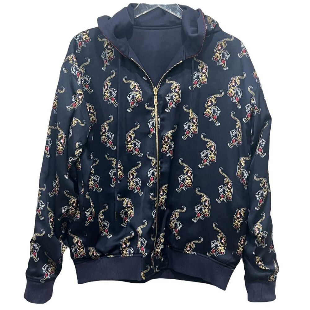 Sandro Paris Hoodie Jacket‎ Reversible Zip-up H16 Issey Marine Size 3 (L) Tiger